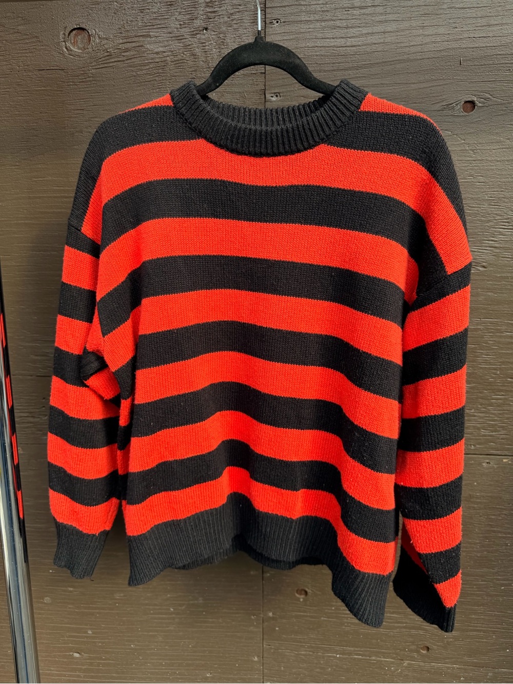 Women’s Black & Red Striped Crewneck Sweater